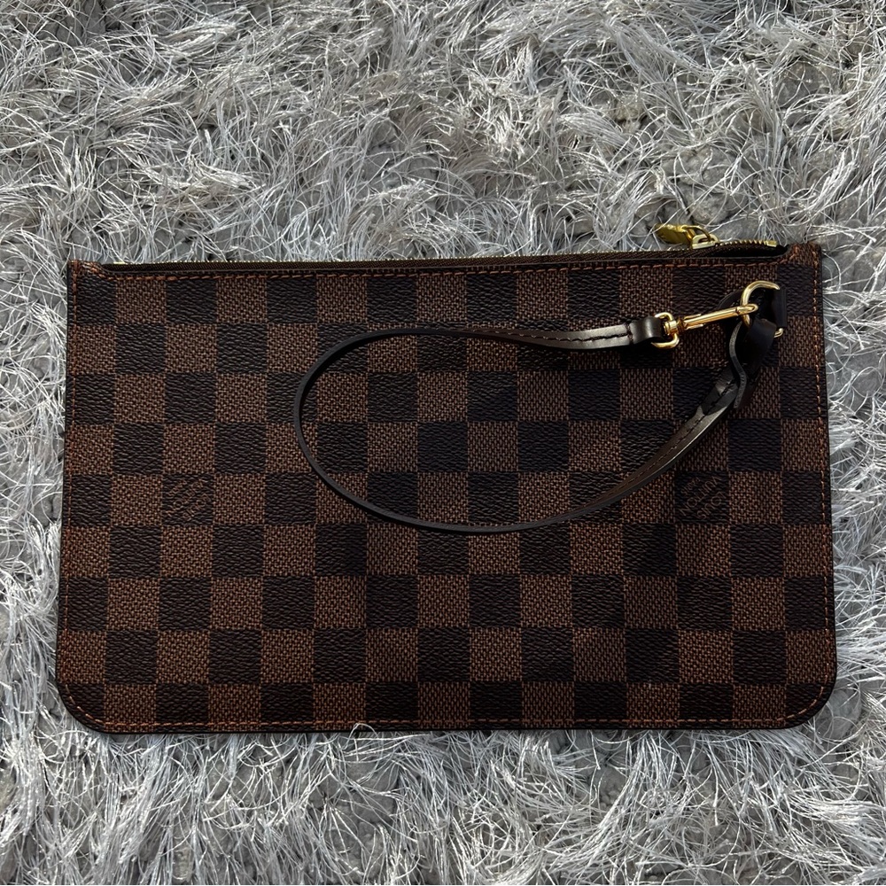 LOUIS VUITTON DAMIER EBENE NEVERFULL POUCH CLUTCH WRISTLET